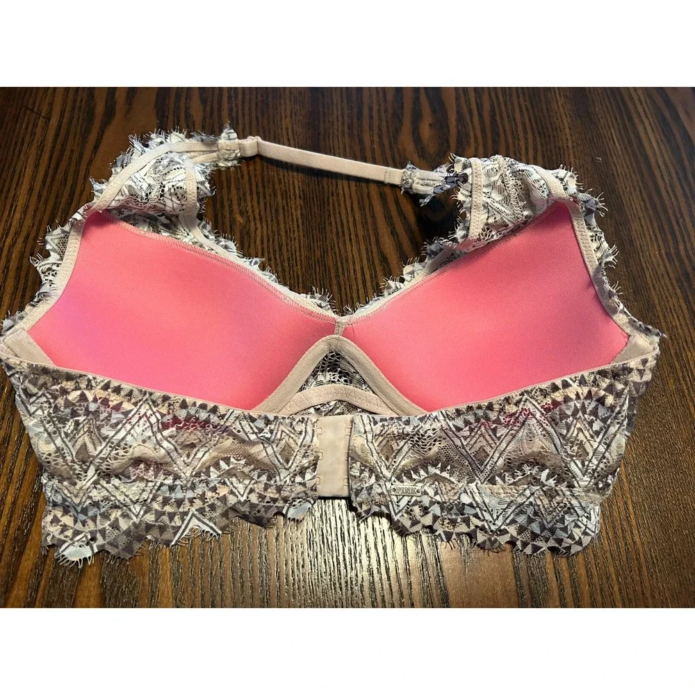 Victoria's Secret Pink lace bralette lightly lined Womens S Aztec halter bra EUC